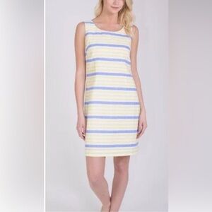 Hiho Tortola BVI Linen Striped Lowback Sleeveless Dress Large Coastal